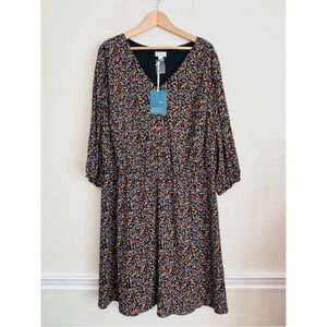 Market & Spruce Black Floral Dress Long Sleeve 3X